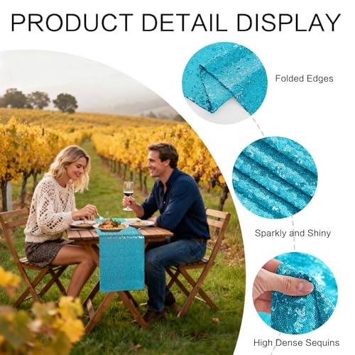 Turquoise Sequin Table Runners 72 Inches Long for Wedding Party 10 Pack