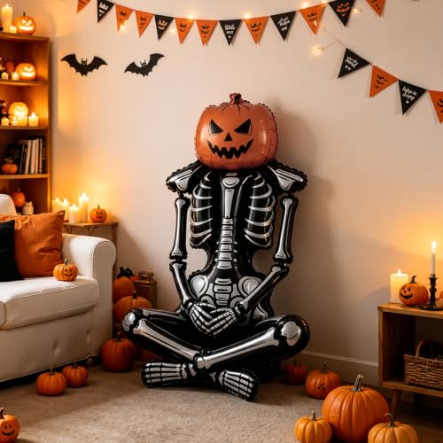 Giant Halloween Skeleton Balloon with Pumpkin Head - 8.3FT Spooky Party Decor - Pumpkin Balloon Variation