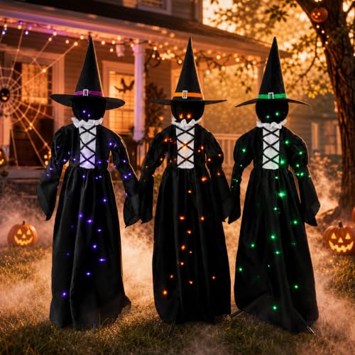 Lighted Halloween Yard Decorations Set of 3 Witches - Black, 59 Inches