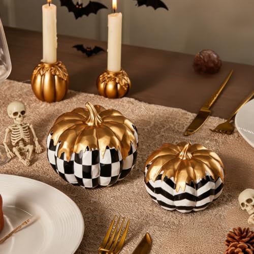 WDS WONDROUS Fall Pumpkin Decor Set - Black White & Gold Pumpkins for Home