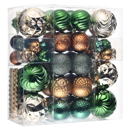 Christmas Tree Ornaments Set - Green Copper Brown Variations - 100 Shatterproof Holiday Decorations