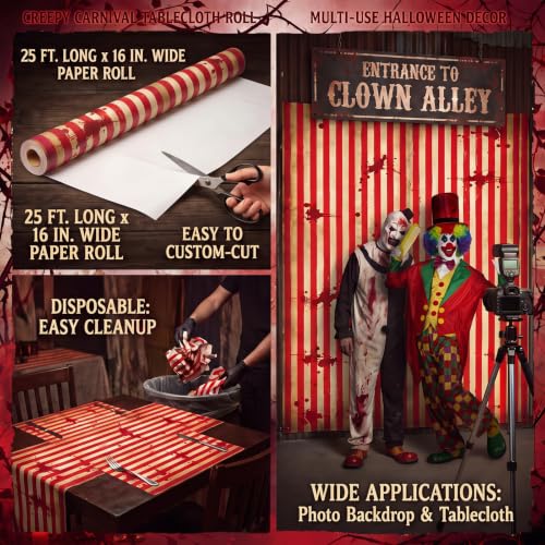 Creepy Carnival Table Runner Roll - 25 Feet Long x 16 Inches Wide - Creepy Circus Variation