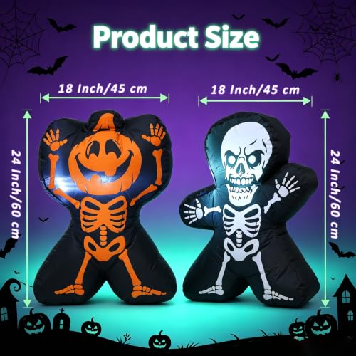 Halloween Inflatable Pumpkin Skeleton Yard Decoration - Square Variation - Light Up, Spooky & Cute