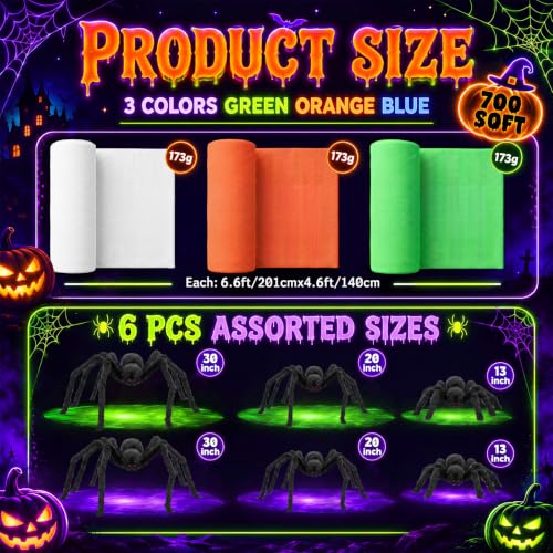 Giant Halloween Spider Web Set with Glow-in-The-Dark Spiders for Outdoor Decorations