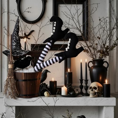 Halloween Witch Decor Indoor Table Centerpiece with Broomstick & Gothic Style