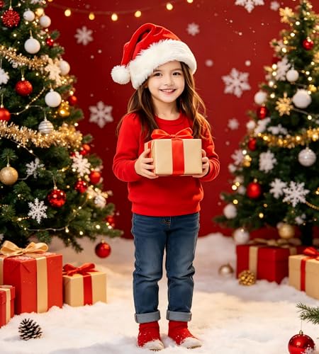 2-Pack Christmas Santa Hats for Adults Kids Baby - Red Velvet Double Thick Unisex Holiday Party Hat
