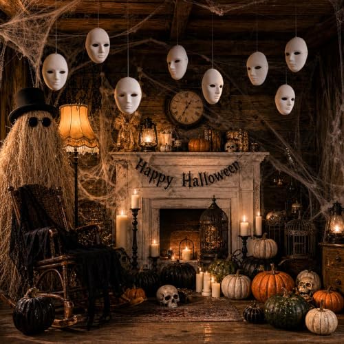 Halloween Hanging Masks Set - White Decor for Indoor & Outdoor Displays