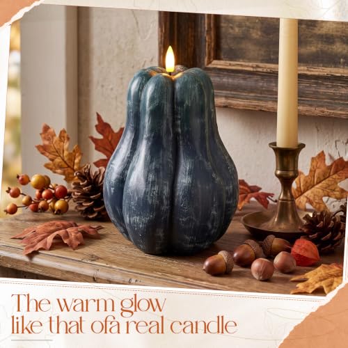 Extra Large Green Flameless Pumpkin Candle - Fall Decor, 8.3'' with Remote