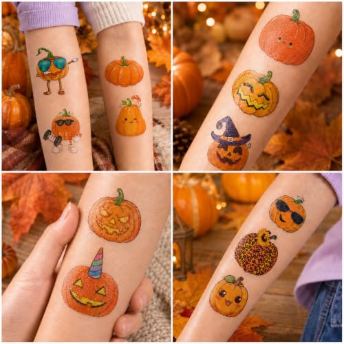 Halloween Pumpkin Temporary Tattoos - 120PCS Fall & Party Decals