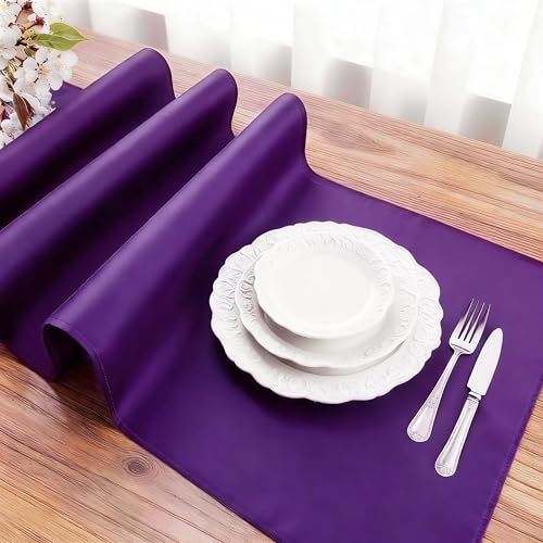 Purple Waterproof Table Runner 90 Inch Long - Set of 4 - Elegant Polyester Fabric