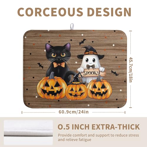Halloween Spooky Ghost Pumpkin Dish Drying Mat - Ghost Cat Variation 18x24 in