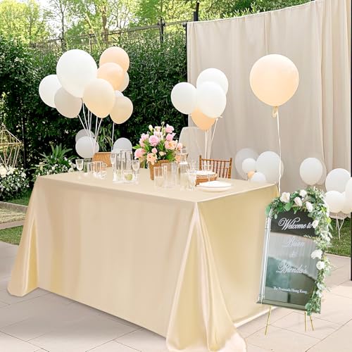 Champagne Satin Tablecloth 90x132 Inch 2 Pack - Elegant Wedding & Party Decor
