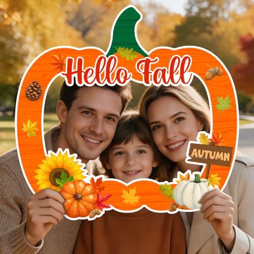 Fall Photo Booth Props Set with Pumpkin Frame - Thanksgiving Decor, 39 Pieces