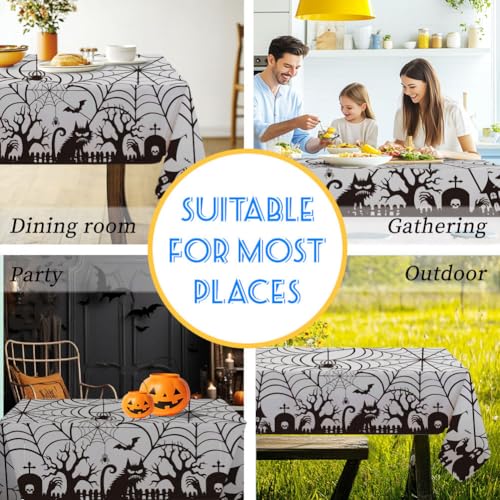Halloween Spider Web Table Cloth - Black Castle Rectangular Fabric 90x60 Inches for Parties