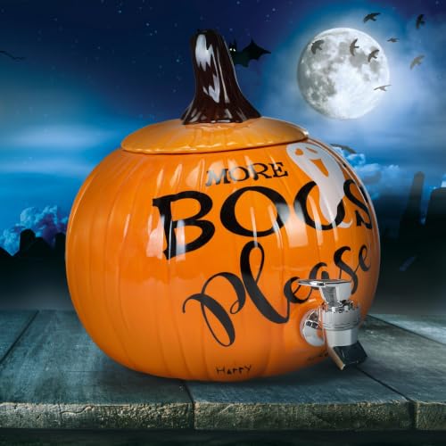 Halloween Pumpkin Ceramic Beverage Dispenser with Spigot - 11 Inch
