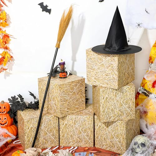 Halloween Witch Theme Set with 6 Hay Bale Paper Boxes, Witch Hat & Broom - Variation 8