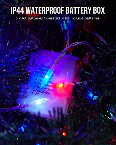 Red White Blue Battery Operated String Lights 2 Pack 18Ft 50 LED - Patriotic Decor