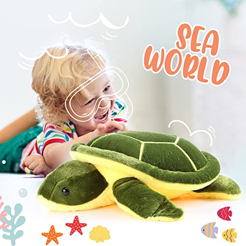 Sea Turtle Plush Pillow Set - 8 Soft Green Stuffed Animals, 10 Inch for Kids & Decor - Variation of Green