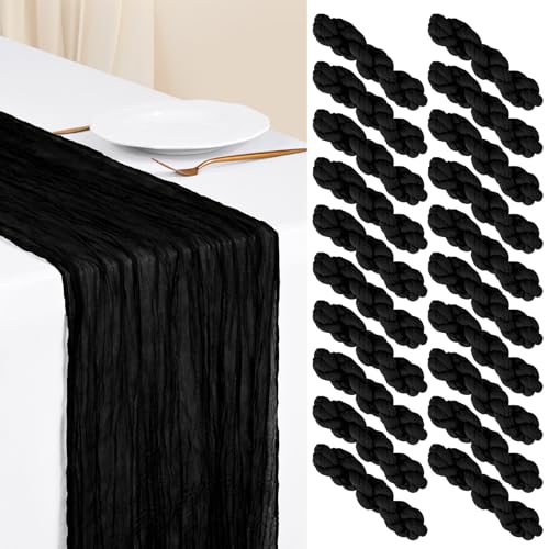 Showgeous 20 Pack Black Cheesecloth Table Runner - 17 x 108 Inches, Wedding & Party Decor