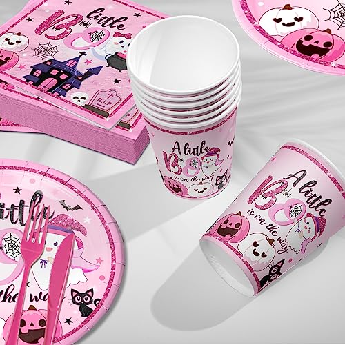 Halloween Baby Shower Tableware Set - Pink & Black Party Supplies for Girls