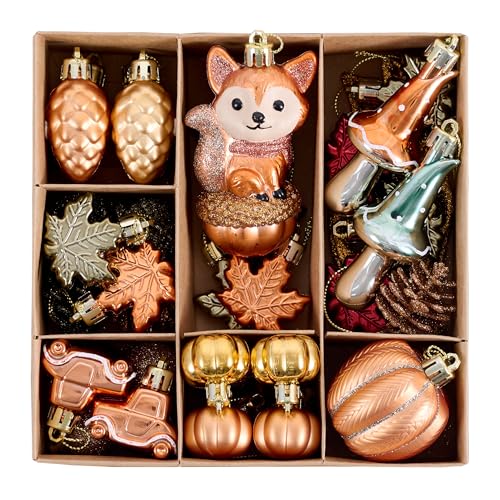 Fall Woodland Tree Ornaments Set - Squirrel, Pumpkin, Mushrooms & Harvest Decor