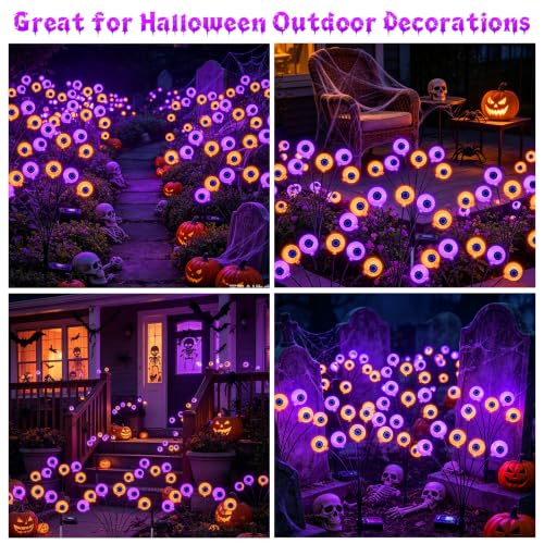 Yulloyello 4 Pack Solar Eyeball Lights - Purple & Orange Outdoor Halloween Decorations