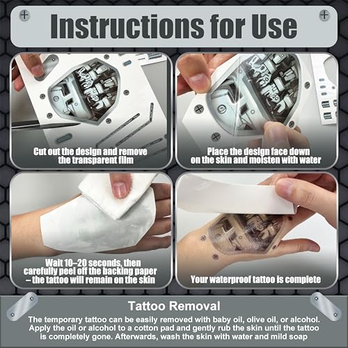 Cyberpunk Death Metal Cyborg Temporary Face Tattoos - Halloween Costume Accessory