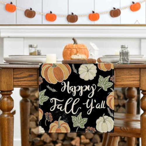 Fall Table Runner 72 Inch Long Pumpkin Autumn Decor for Home - Black 13x72