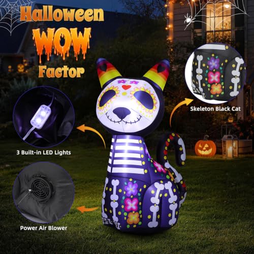 Halloween Inflatable Black Cat Decoration with LED Lights - 4.4ft Outdoor Yard Decor