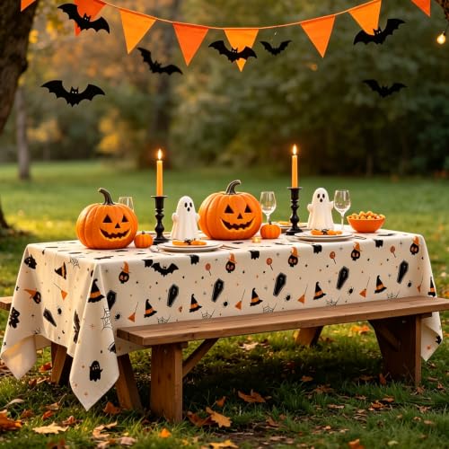 Milk White Grimace Halloween Plastic Table Cover Roll 54x320FT with Cutter Box - Cut to Size Party Tablecloth