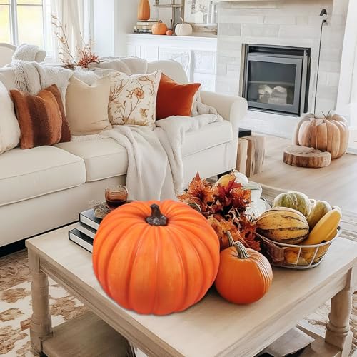 Large Glossy Orange Artificial Pumpkin for Outdoor Decor - 12.8 Inch, Variation: Glossy Orange