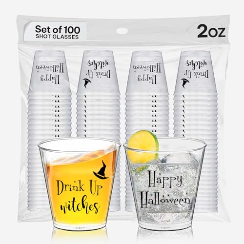 Halloween Shot Glasses Set of 100 - Spooky Plastic Drinkware for Party Decorations