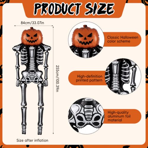 Giant Halloween Skeleton Balloon with Pumpkin Head - 8.3FT Spooky Party Decor - Pumpkin Balloon Variation