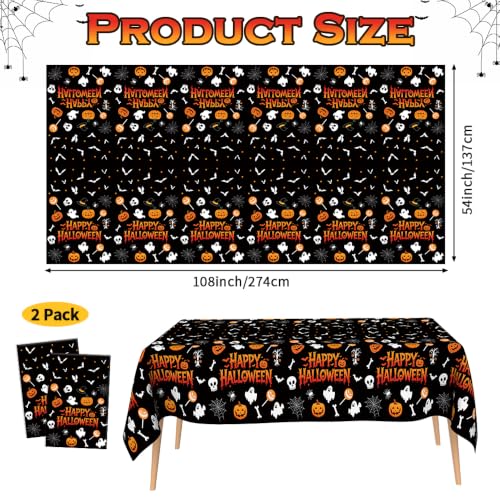 Halloween Tablecloth 2pcs - Disposable Plastic Spider Web Ghost Pumpkin Decor