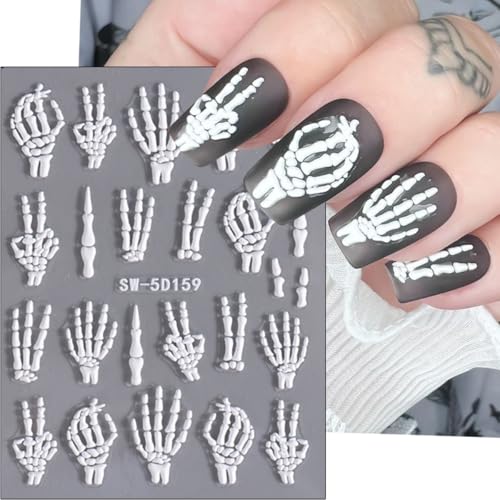 Halloween Skeleton Bones Nail Art Stickers - White 2 Sheets, Variation: Halloween 04