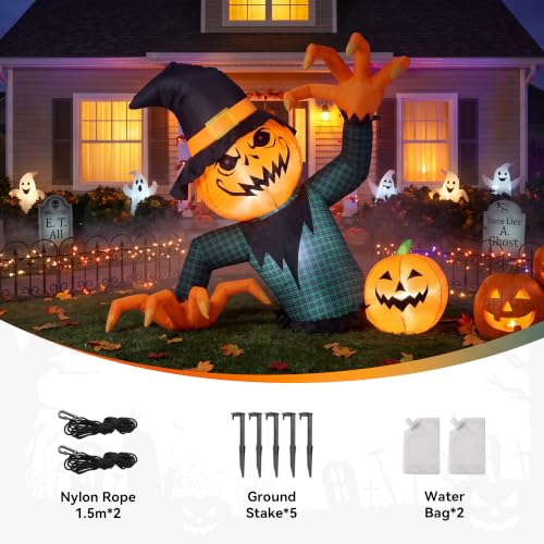 Halloween Inflatable Giant Pumpkin Ghost Decoration - 5FT Outdoor Yard Decor with LED Lights - Variation: Pumpkin Ghost