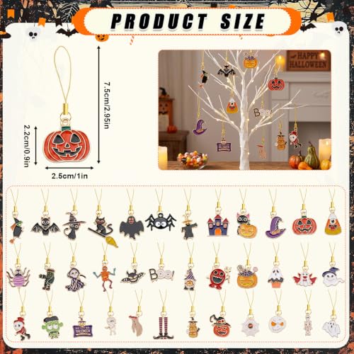 AUGSUN Halloween Mini Ornaments Set - Spooky Ghost, Bat, Skeleton, Pumpkin, Witches, Black Cat & Spider Decorations for Small Tree - Variation: Halloween