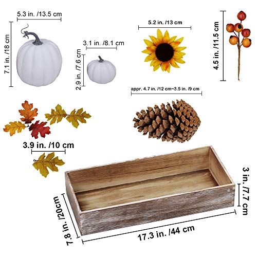 Artificial Fall Pumpkin Centerpiece Set with Maple Leaves and Wooden Box