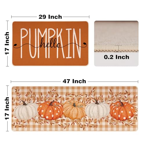 Fall Kitchen Mats Set of 2 - Autumn Thanksgiving Rug Mats with Multicolor Variation 01