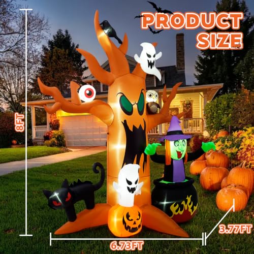 Halloween Inflatable Tree - 8 Ft Tall, Lighted Outdoor Yard Decoration with Ghosts & Pumpkins - Tree Variation