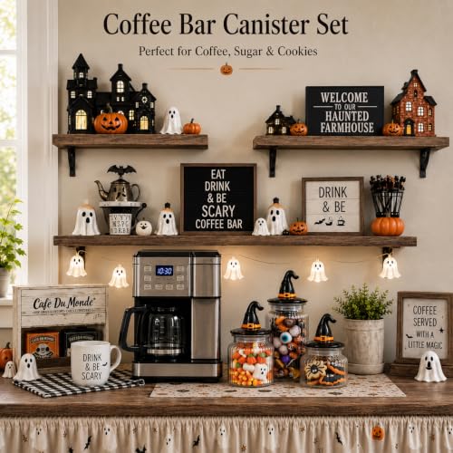 Halloween Glass Jar Set with Witch Hat Lids - Black & Orange Candy & Cookie Storage