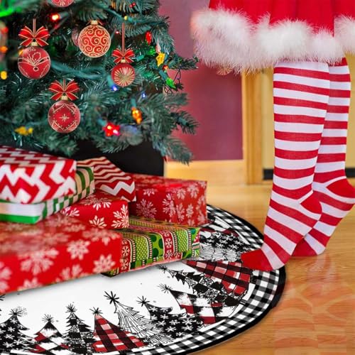 Christmas Tree Skirt 36 Inch Black Buffalo Plaid Farmhouse Decor - Variation of Black and White Buffalo Plaid