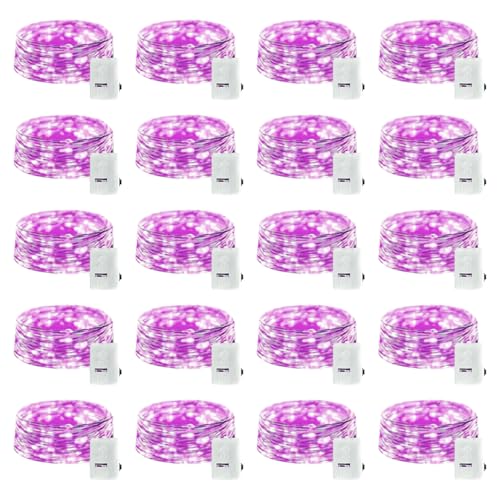 Purple LED Fairy String Lights 7FT Waterproof Battery Operated 3 Modes - 20 Pack