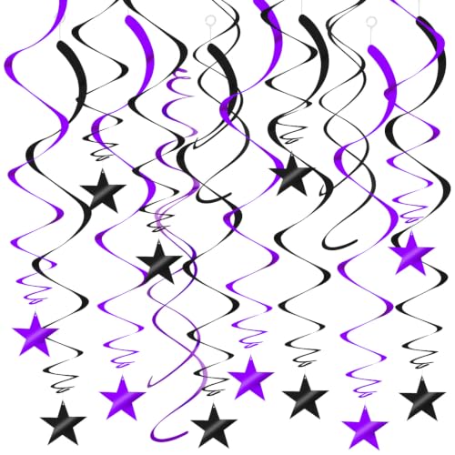 Black Purple Star Swirl Decorations - 36PCS Halloween Party Ceiling Streamers with Variation