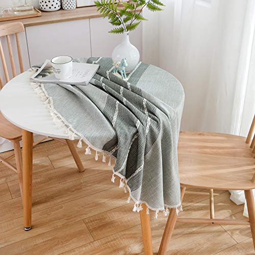 Heavy Weight Cotton Linen Round Tablecloth with Tassels - Grey, 60 Inch - ColorBird Variation of Grey / 60" (Round)