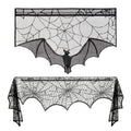 Halloween Black Lace Decorations Set with Bat Window Valance and Spiderweb Mantle Scarf