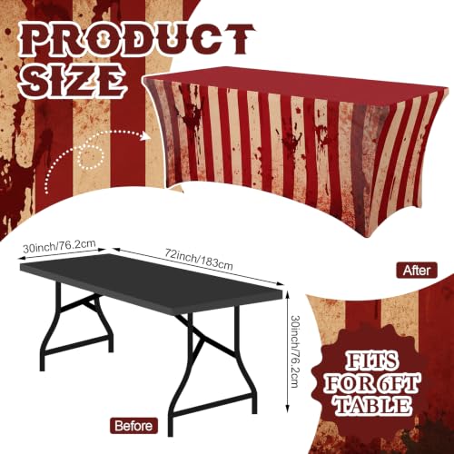 Creepy Carnival Halloween Tablecloth - Stretch Circus Spooky Decor, 6ft