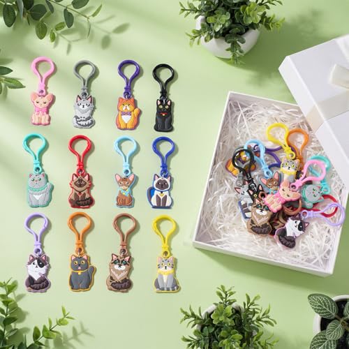 Cat Keychains Bulk 24 Pack - 12 Styles Kids Party Favors