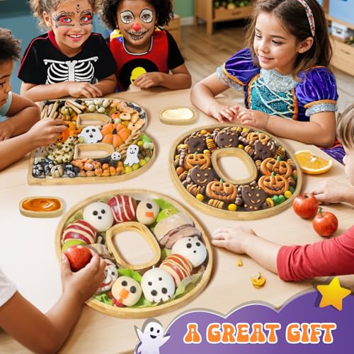 Halloween Charcuterie Board with Dipping Saucers - Boo Design, Bamboo Serving Tray