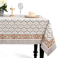 Sandstone Regal Cotton Tablecloth 80x120 Inch Indian Block Print Rectangular Cover - Wedding & Holiday Decor